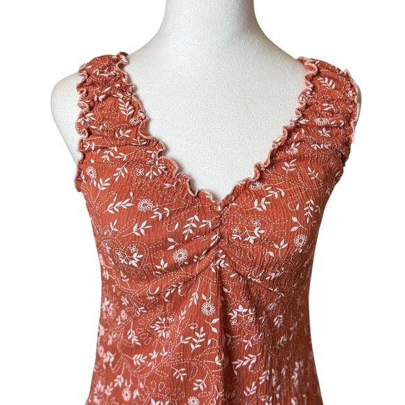 Vintage Y2K Babydoll Top Younique Large Terracotta Embroidered Feminine Floral - Picture 2 of 8